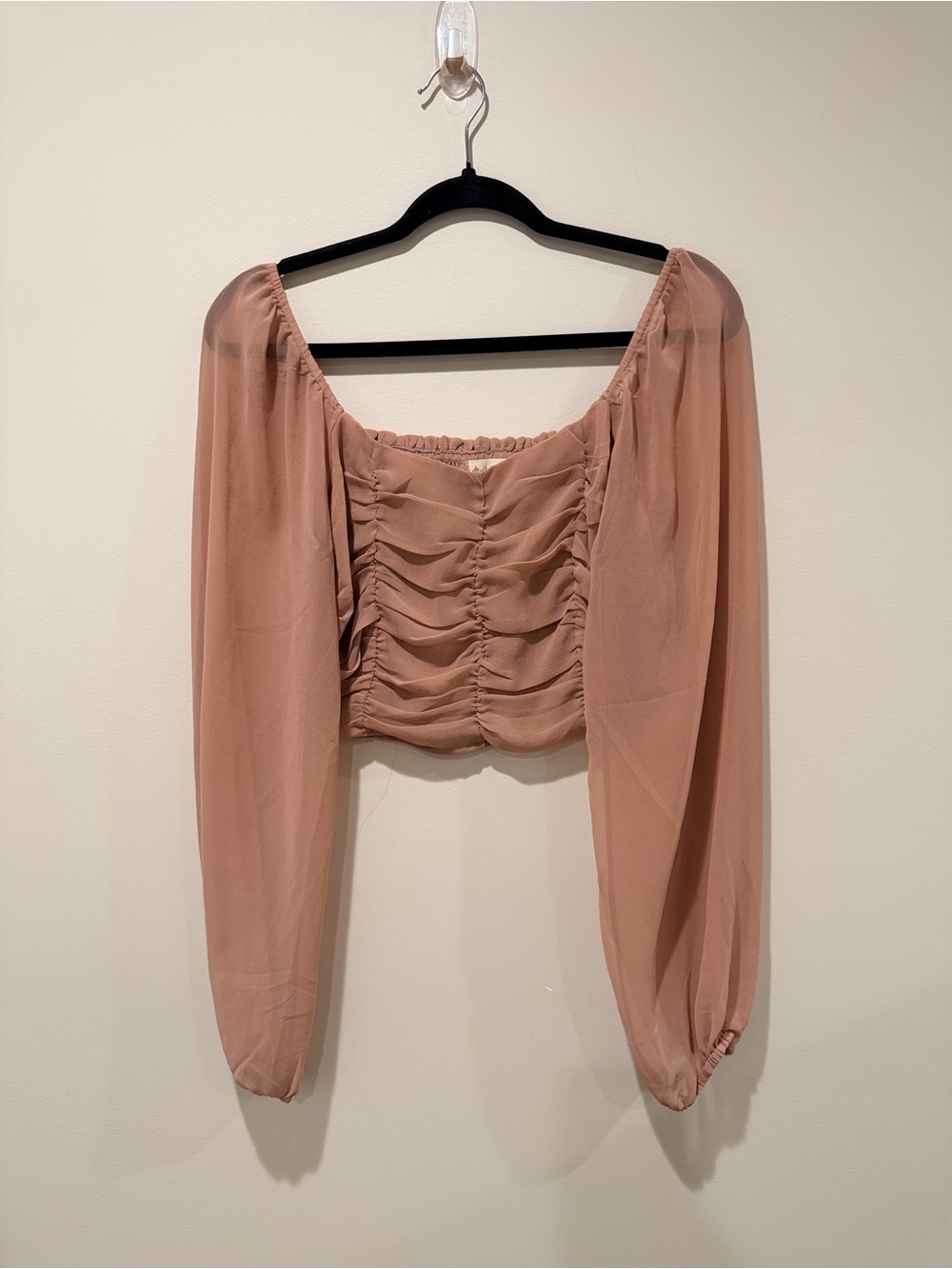Altar'd State Mauve Ruched Long-Sleeve Crop Top size Medium